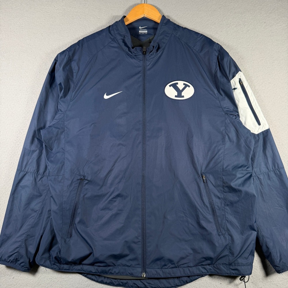 Nike BYU Cougars Mens XXL Navy Blue Full Zip Windbreaker Jacket 698287-419